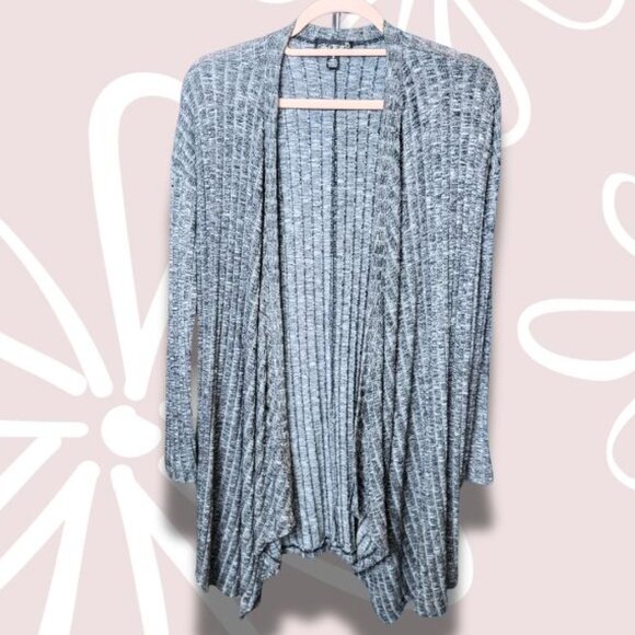 13.$3-M-MY BELLE Open Front Waterfall Cardigan Grey Heather Wide Rib - Picture 1 of 1
